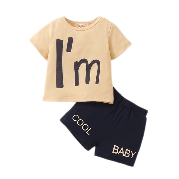 OLLUISNEO Newborn Baby Boys Summer Shorts Outfits Crew Neckline Letter Print Top Elastic Shorts 2 PCS Set 3-6 Months