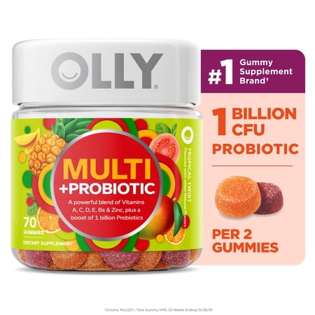 OLLY Adult Daily Multi + Probiotic Gummy, Digestive and Immune System Health Supplement, 70 Count