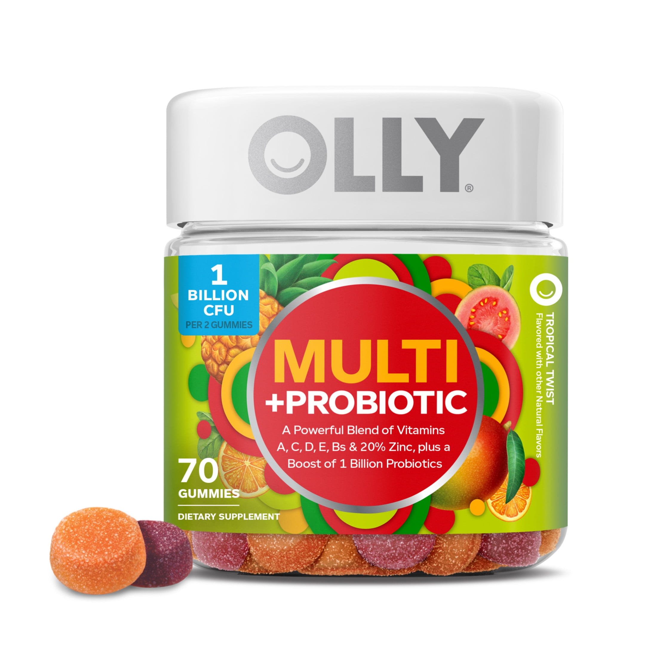 OLLY Adult Daily Multi + Probiotic Gummy, Digestive and Immune System Health Supplement, 70 Ct