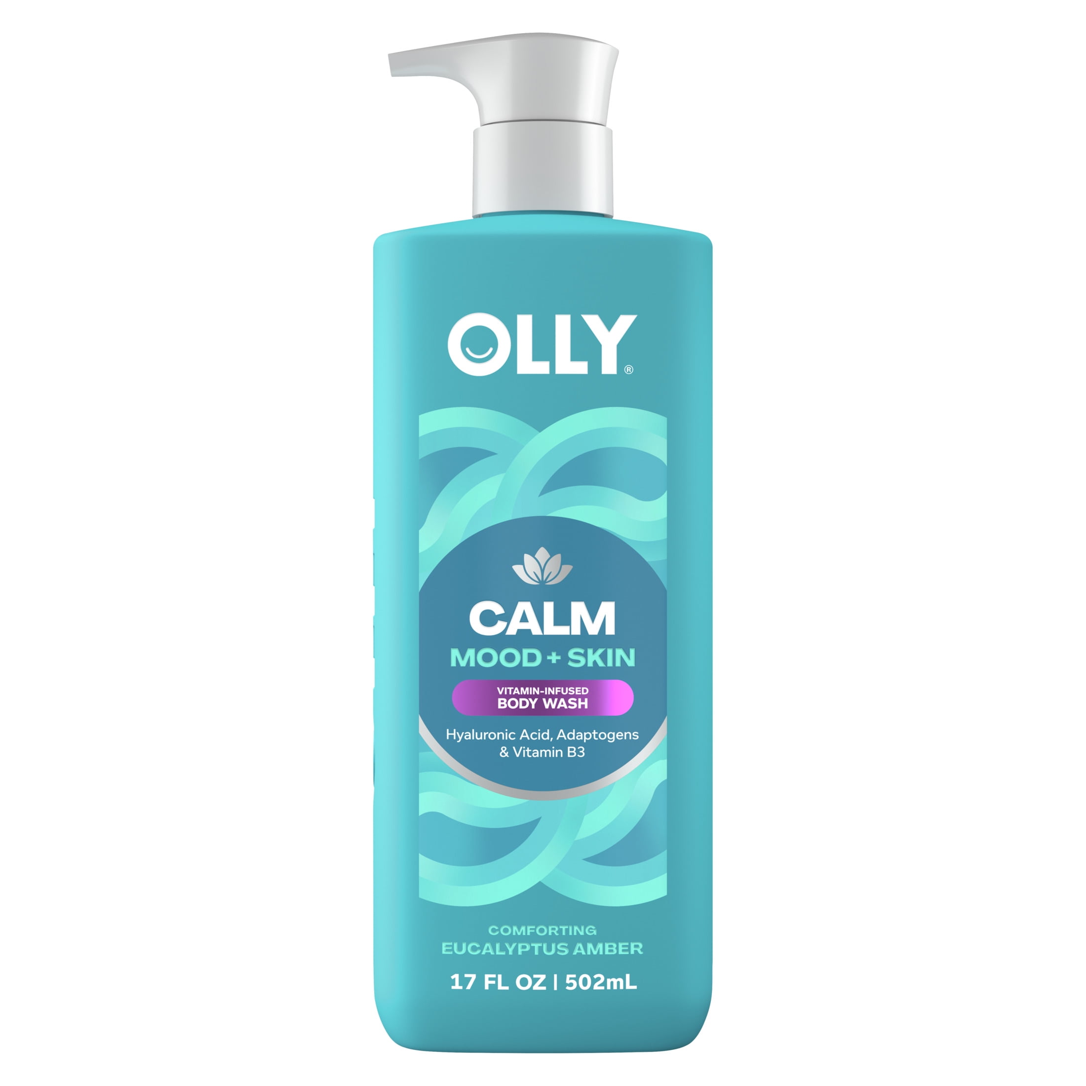 OLLY Vitamins Calm Body Wash Repairs Skin Barrier & Soothe Stress Eucalyptus Amber, 17 oz