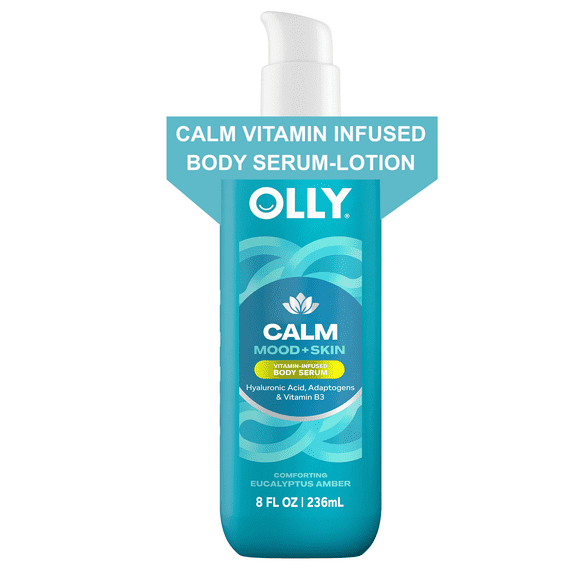 OLLY Calm Body Serum Lotion Repairs Skin Barrier & Soothe Stress Eucalyptus Amber, 8 oz