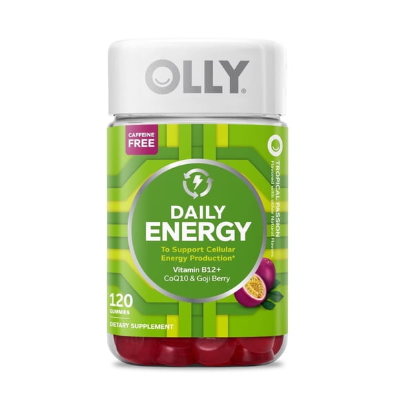 OLLY Daily Energy Gummy Supplement, Vitamin B12, CoQ10, Goji Berry, Tropical Passion Flavored, 120ct