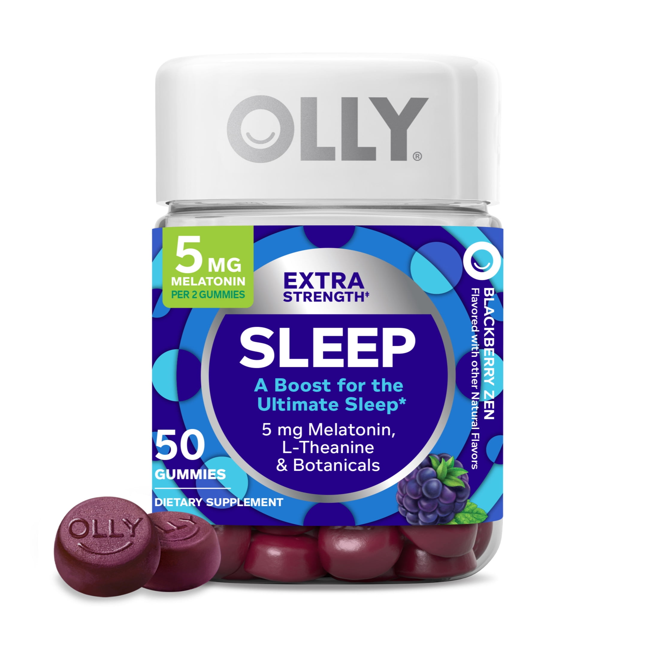 OLLY Extra Strength Sleep Gummy Supplement, 5mg Melatonin, Sleep Aid, Blackberry Flavor, 50 Ct