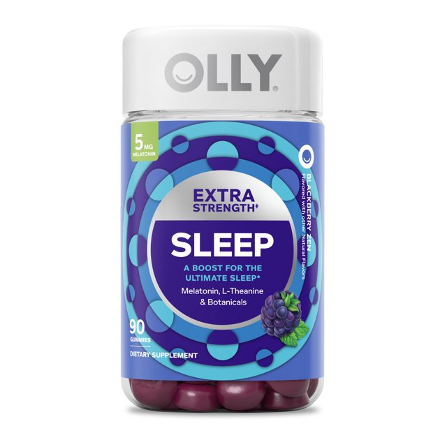 OLLY Extra Strength Sleep Gummy Supplement, 5mg Melatonin, L Theanine, Blackberry, 90 Ct