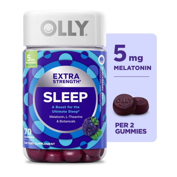 OLLY Extra Strength Sleep Gummy Supplement, 5mg Melatonin, Sleep Support, Blackberry Flavor, 70 Count