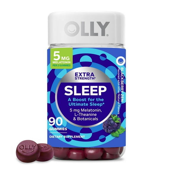 OLLY Extra Strength Sleep Gummy Supplement, 5mg Melatonin, Sleep Support, Blackberry Flavor, 90 Ct