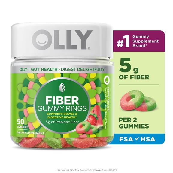 OLLY Fiber Gummy Rings Supplement with 5g FOS Prebiotic Fiber, 50 Count