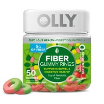 OLLY Fiber Gummy Rings, 5g Prebiotic Fiber, Digestive Support, FOS, Strawberry Watermelon, 50 Ct