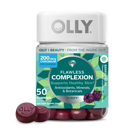 OLLY Flawless Complexion Gummy Supplement, Vitamins A, D, E & Zinc, Berry Fresh Flavored, 50 Ct