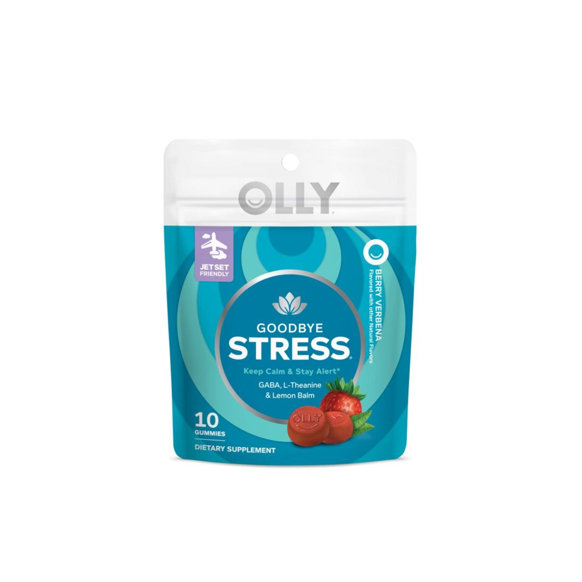 OLLY Goodbye Stress Gummy, Travel Size, GABA, L-Theanine, Lemon Balm, Chamomile, Berry, 10 Ct