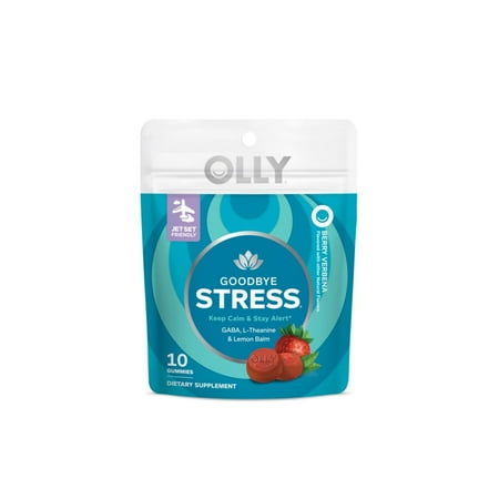 OLLY Goodbye Stress Gummy, Travel Size, GABA, L-Theanine, Lemon Balm, Chamomile, Berry, 10 Ct