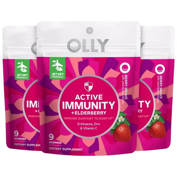 OLLY Immunity Gummy, Immune Support 3-Pack, Elderberry, Zinc, Vitamin C, 9 Ct Ea