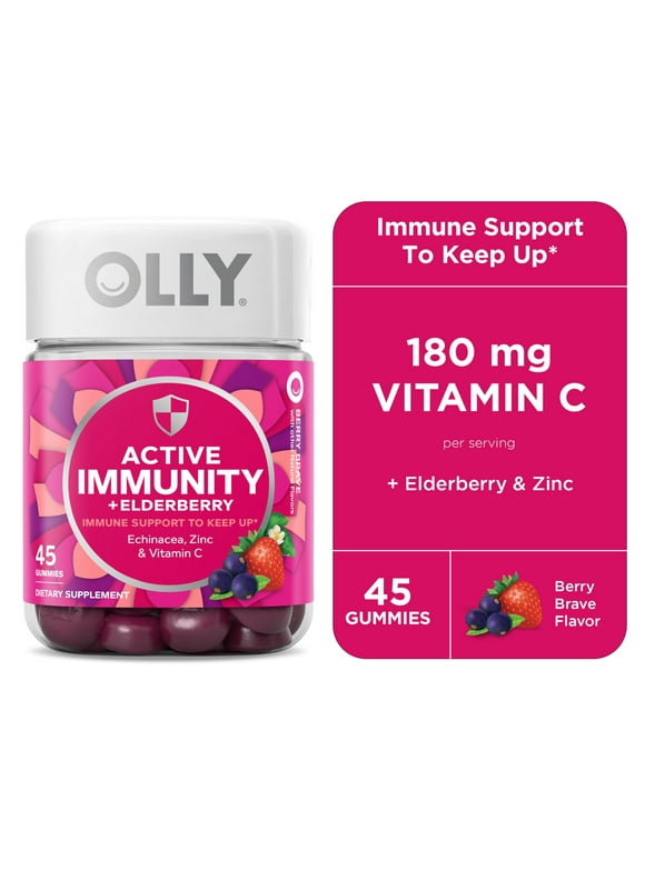 OLLY Immunity Gummy, Immune Support, Elderberry, Zinc, Vitamin C, 45 Ct