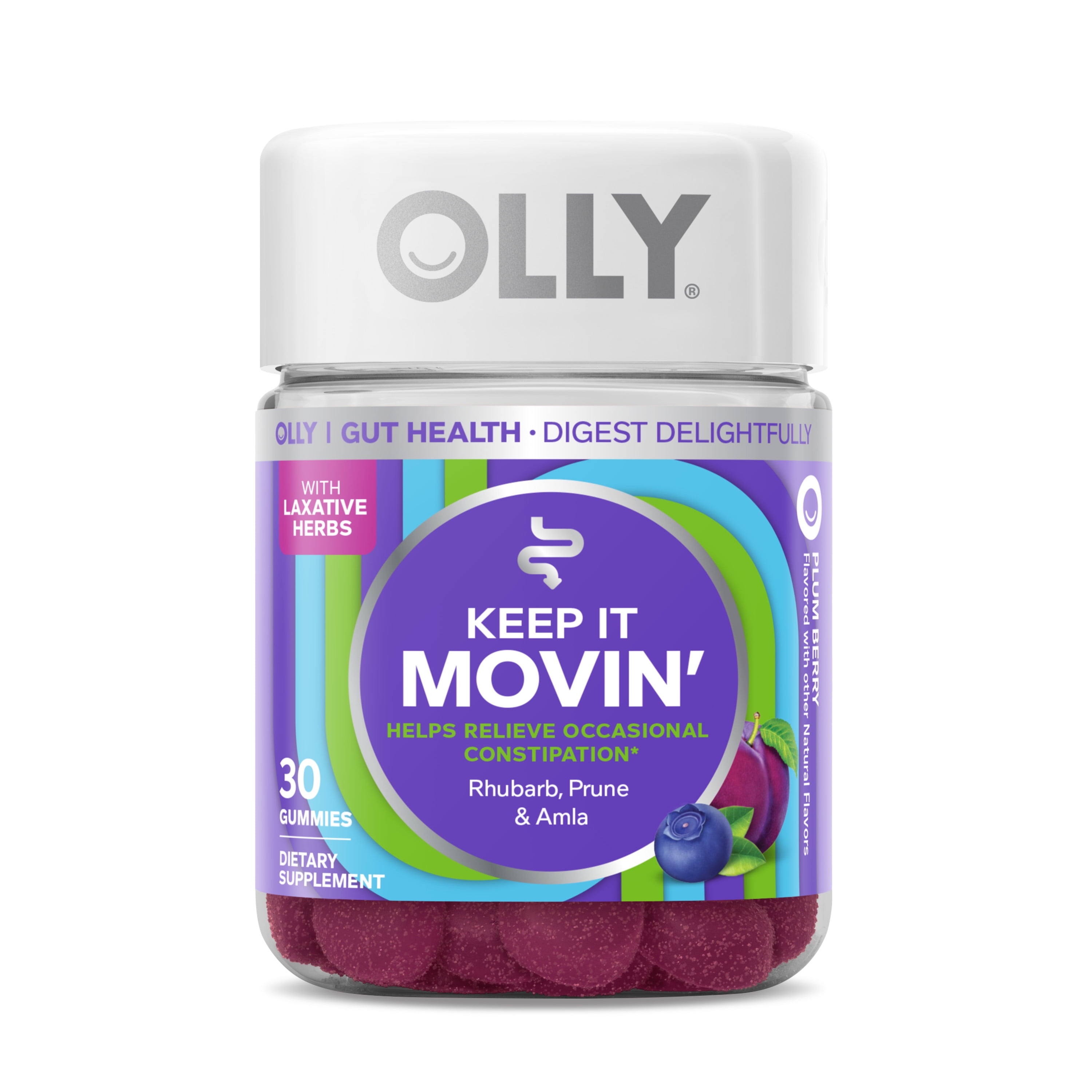 OLLY Keep it Moving Laxative Supplement, Constipation Support, Rhubarb