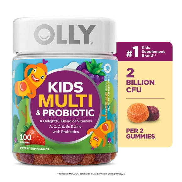 OLLY Kids Multivitamin + Probiotic Gummy, Daily Digestive Supplement for Kids, Zinc, 100 Ct