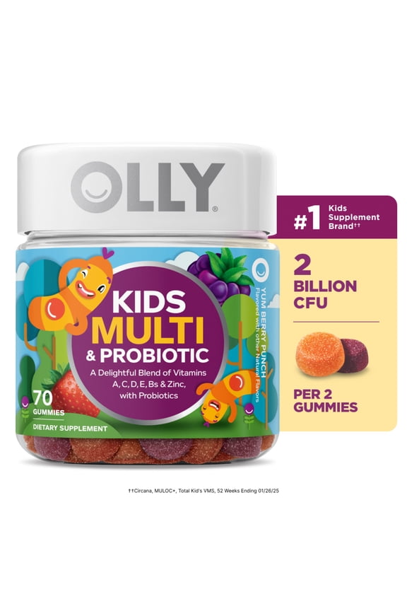 Kids Multivitamin + Probiotic Gummy, Daily Digestive Supplement, Zinc, Berry Flavor, 70 Count
