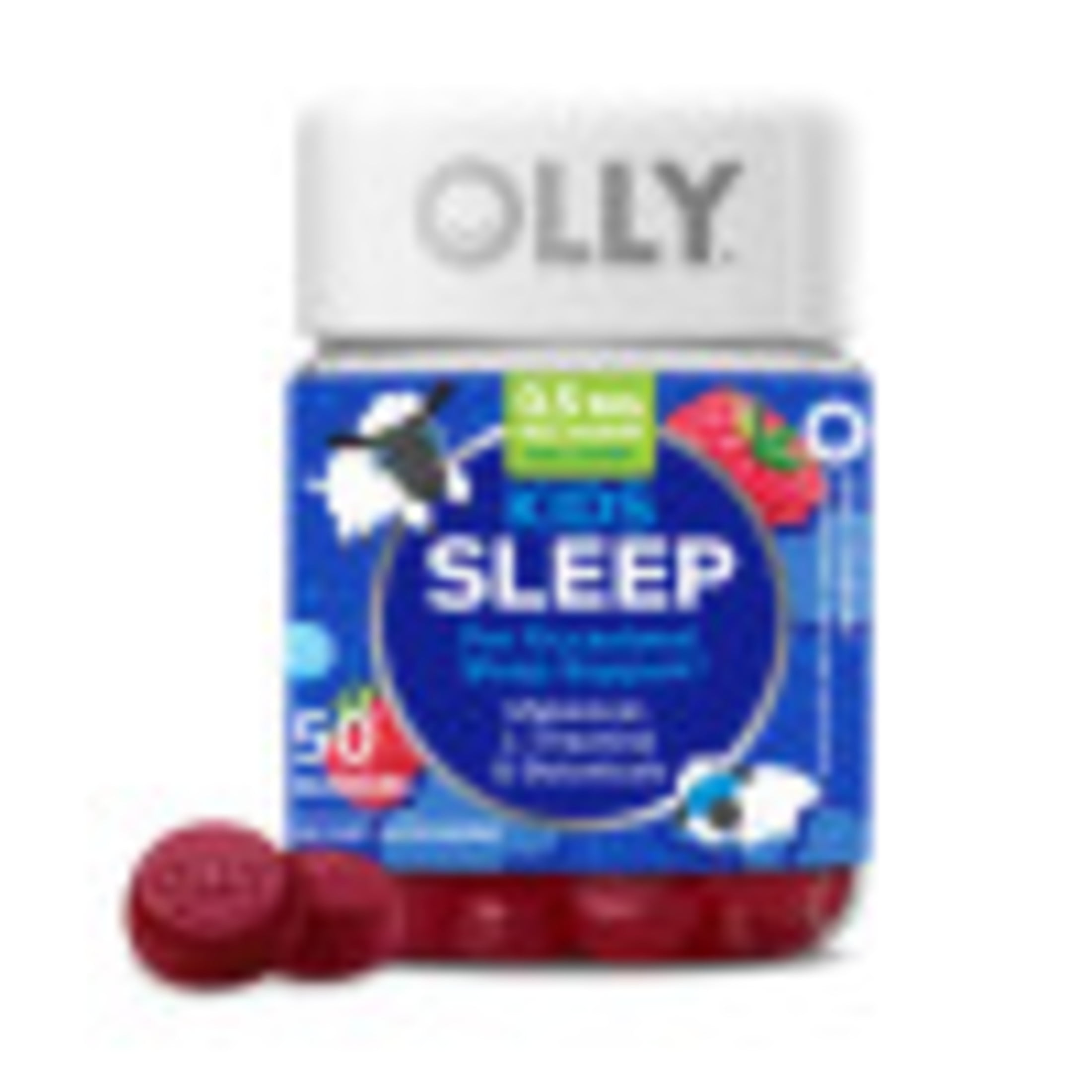 OLLY Kids Sleep Gummy Supplement, 0.5 Melatonin, L Theanine, Raspberry Flavor, 50 Ct