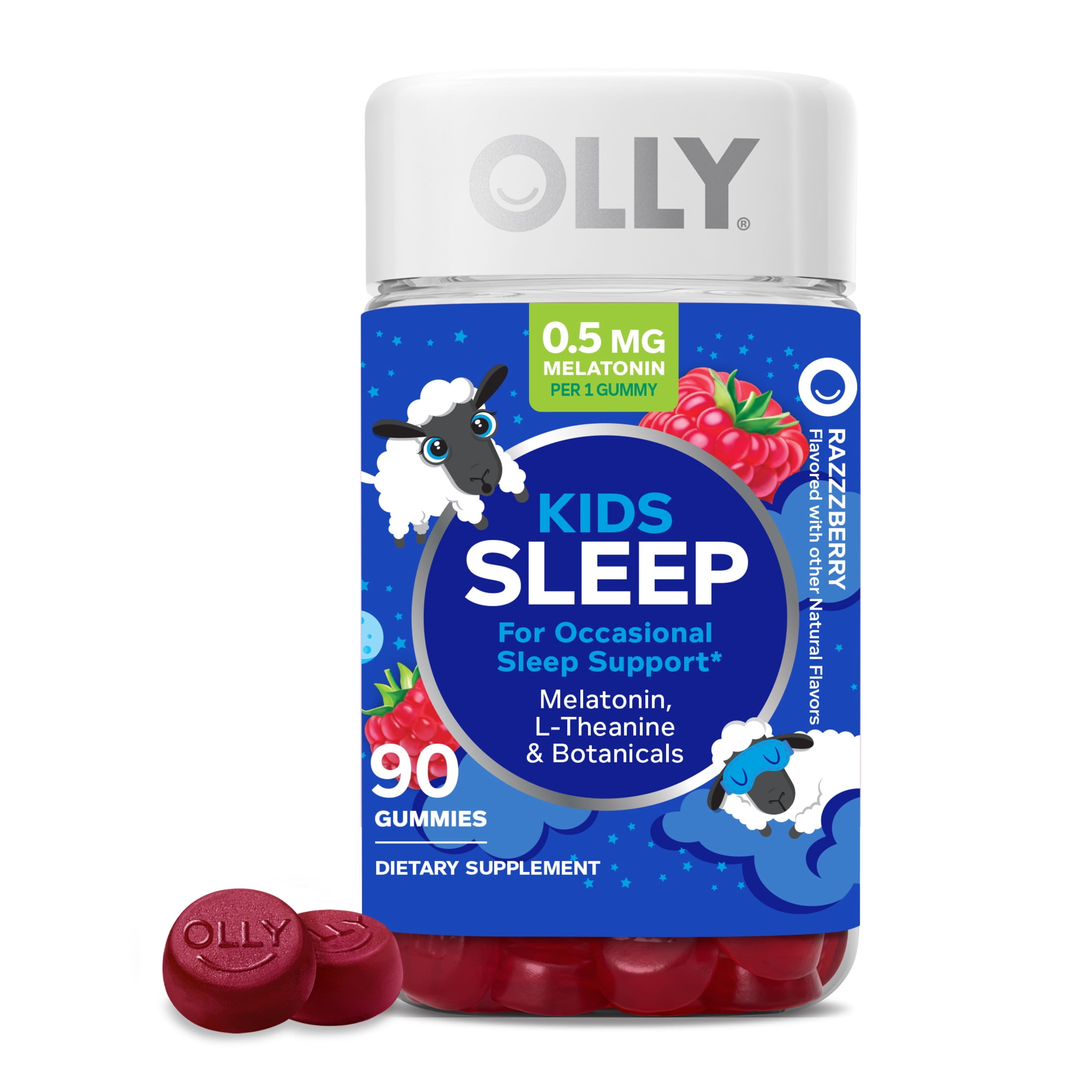 OLLY Kids Sleep Gummy Supplement, 0.5mg Melatonin, L Theanine, Raspberry Flavor, 90 Ct