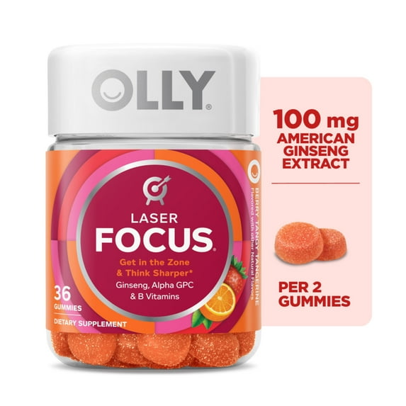 OLLY Laser Focus™ Gummy Supplement with Ginseng ExtraCount and Alpha GPC, 36 Count