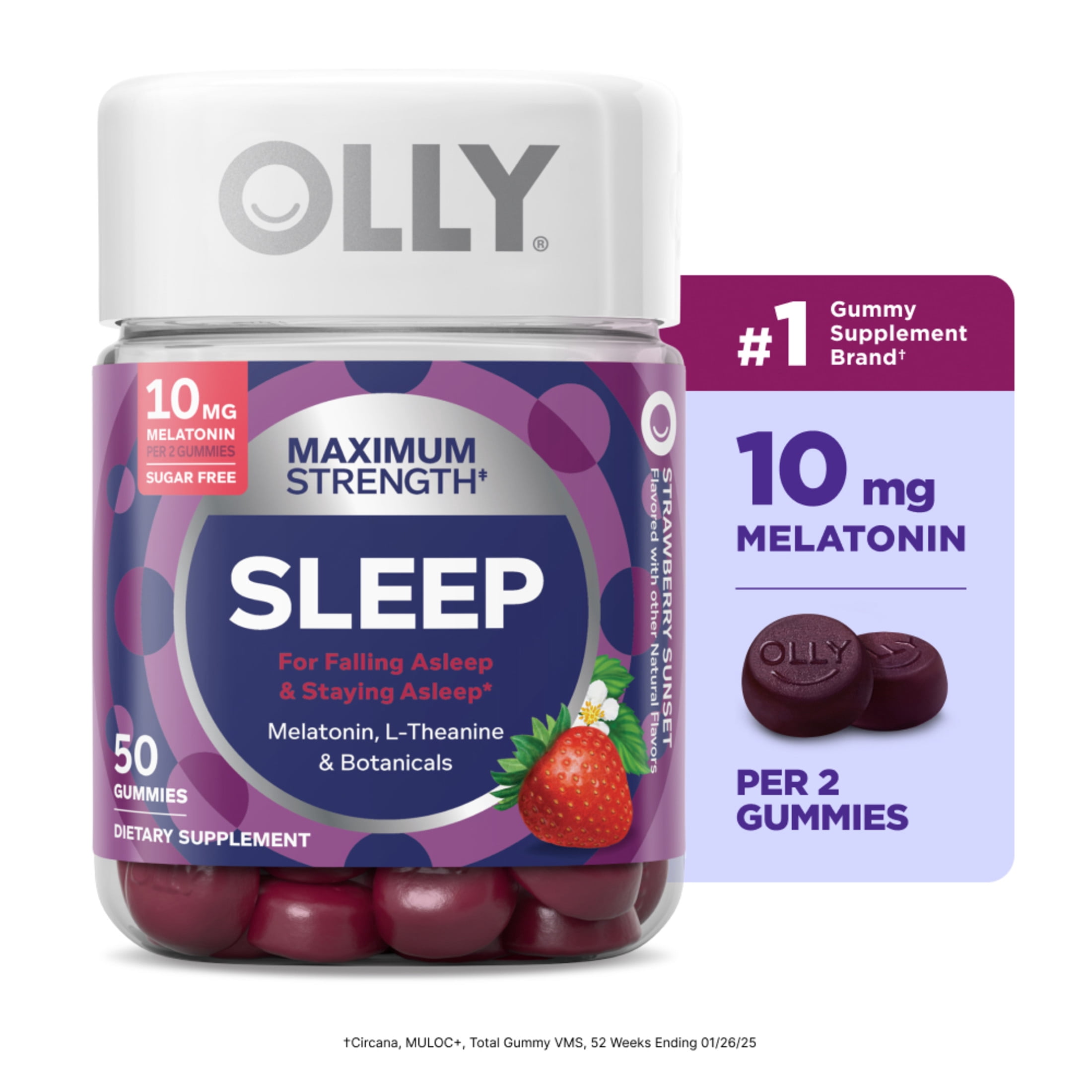 OLLY Max Sleep Gummies for Adults, 10 mg Melatonin - 50 Count, Strawberry Sunset Flavor