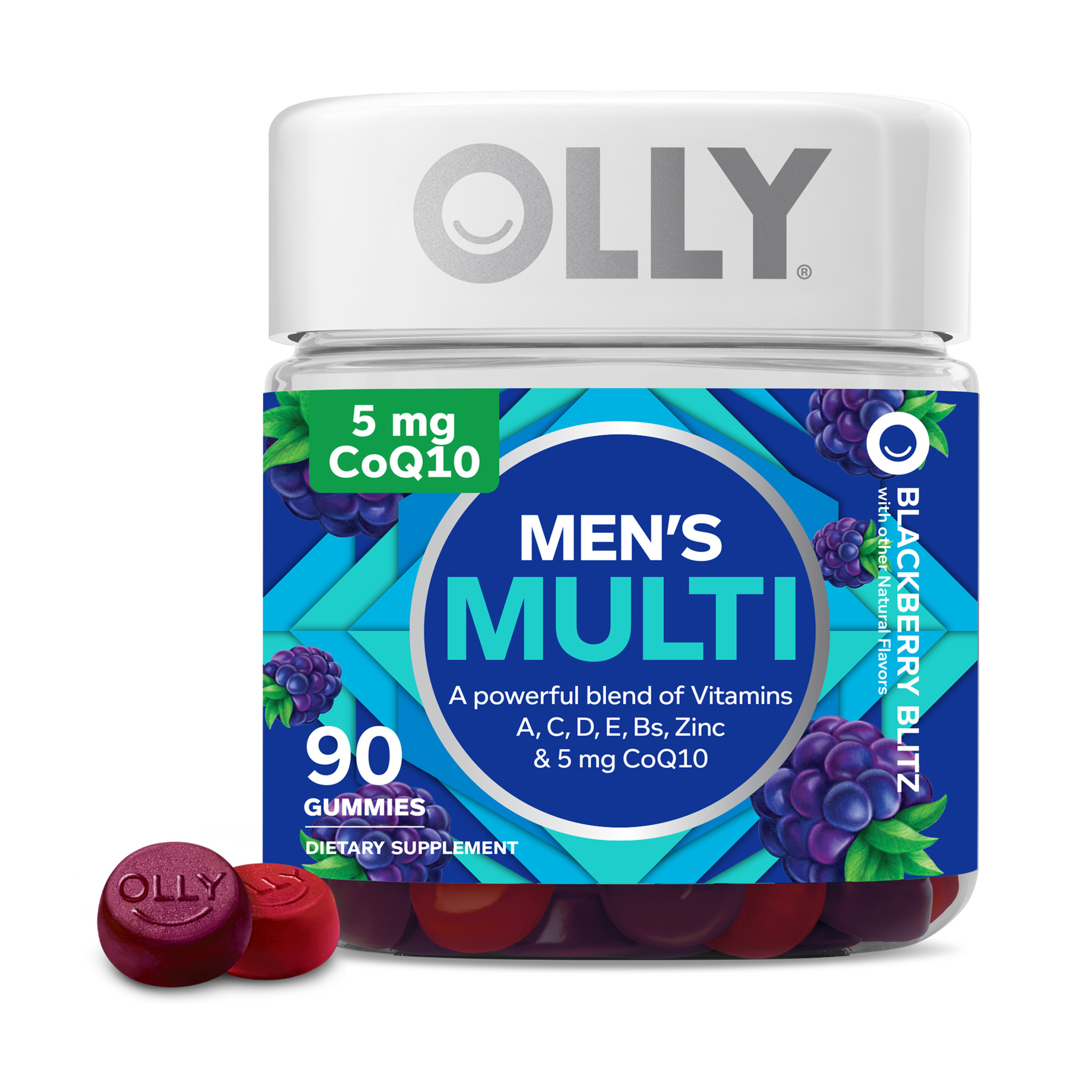 OLLY Mens Multivitamin Gummy, Health & Immune System Support, B Vitamins, Zinc, Blackberry Flavor, 90 Ct - image 1 of 10