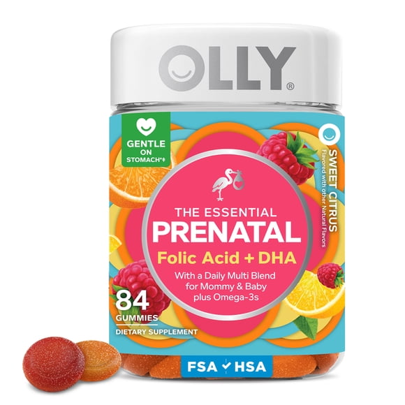 OLLY Prenatal Multivitamin Gummy Supplement, Folic Acid, Omega 3 DHA, 84 Count