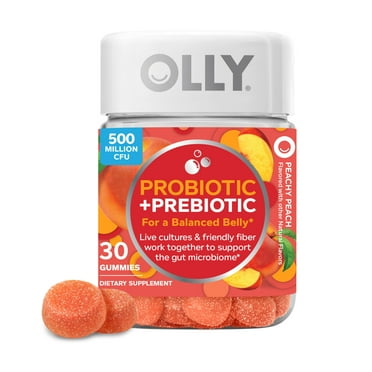 OLLY Probiotic   Prebiotic Fiber Gummy, Digestive   Gut Health Supplement, Peach, 30 Ct