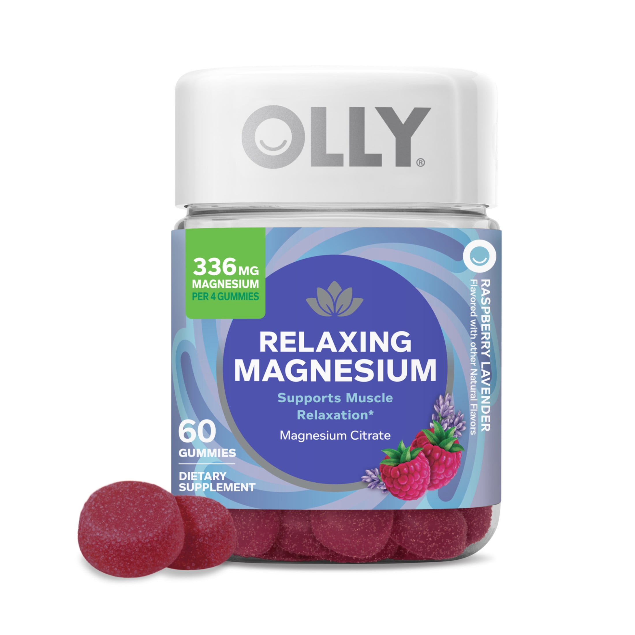 OLLY Relaxing Magnesium Gummy Supplement, Magnesium Citrate, Muscle Support, Raspberry, 60 Ct