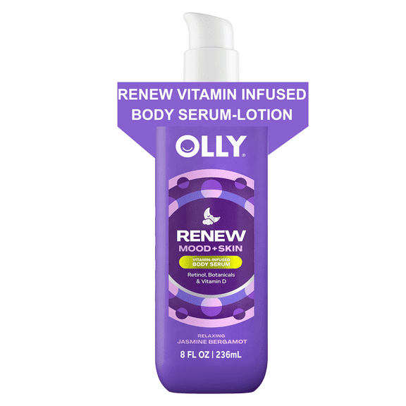 OLLY Renew Body Serum Lotion Repairs Skin Barrier & Soothe Stress Jasmine Bergamot, 8 oz