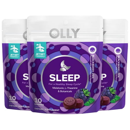 OLLY Sleep Gummy Supplement 3-Pack, 3mg Melatonin, L-Theanine, Chamomile, Blackberry Flavor, 10 Ct Ea