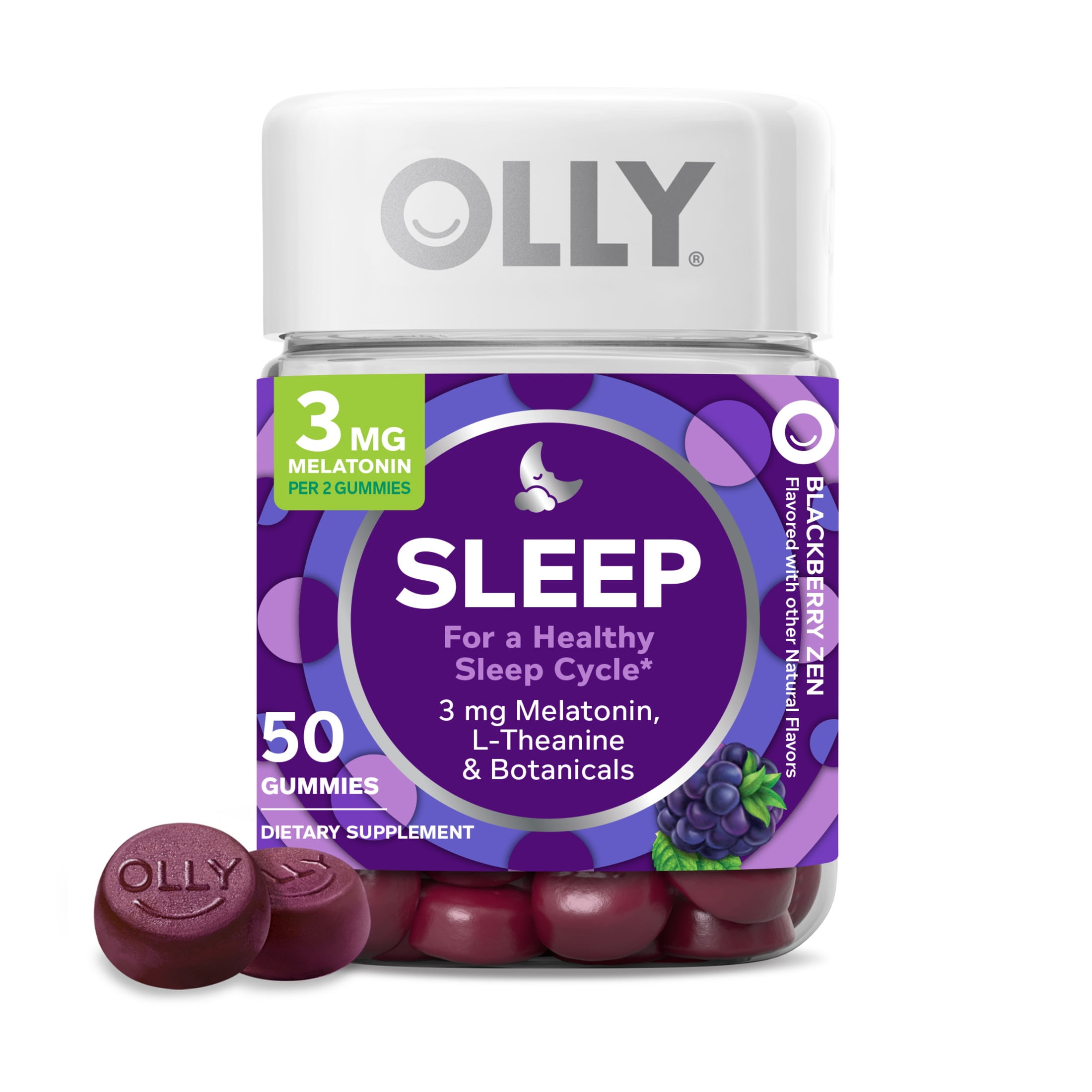 OLLY Sleep Gummy Supplement, 3mg Melatonin, L Theanine, Chamomile, Blackberry Flavor, 50 Ct