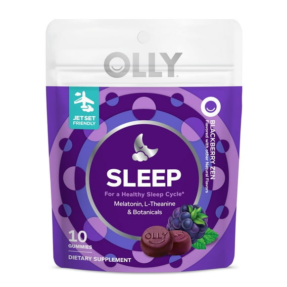 OLLY Sleep Gummy Supplement, Travel Size, 3mg Melatonin, L Theanine, Sleep, Blackberry Flavor, 10 ct