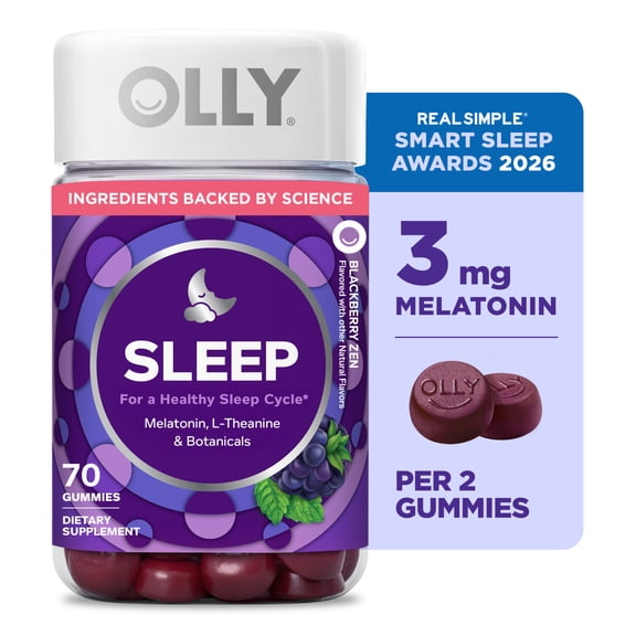 OLLY Sleep Gummy Supplement, 3mg Melatonin, L-Theanine, Chamomile, Blackberry Zen Flavor, 70 Ct