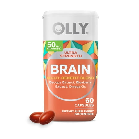 OLLY Ultra Strength Brain Softgels, Nootropic Supplement for Adults, Bacosides, Omega-3s, 60 Ct