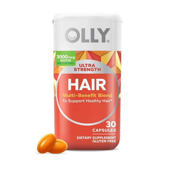 OLLY Ultra Strength Hair Softgels with Biotin, Keratin, Vitamin D, B12, 30ct