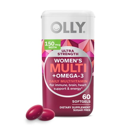 OLLY Ultra Strength Women's Multi + Omega-3 Softgels, Daily Health and Immune Support, 60 Ct
