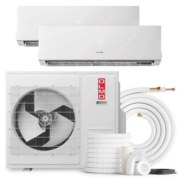 OLMO 24,000 BTU Dual Zone 12000 + 18000 BTU Wall Mount Ductless Mini Split A/C and Heater with 16ft Installation Kits