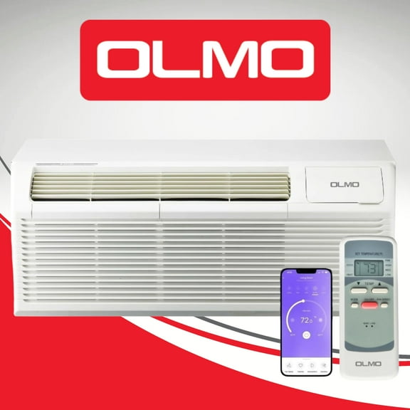 OLMO 9,000 BTU PTAC Heating and Cooling Packaged Terminal Air Conditioner with Heat Strip (R32 Refrigerant)