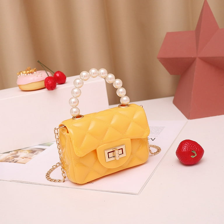 little girls Cute silicone mini jelly handbag kids Candy Color Crossbody  coin purses pearl shoulder bag