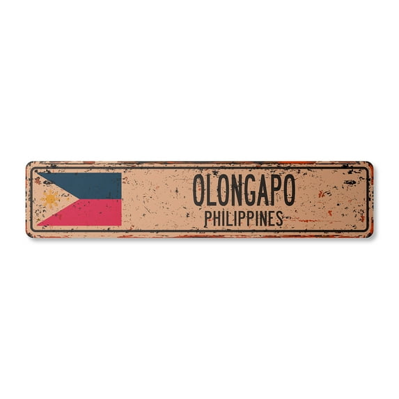 OLONGAPO PHILIPPINES Vintage Plastic Street Sign Filipino flag city country road wall gift | Indoor/Outdoor | 18" Wide