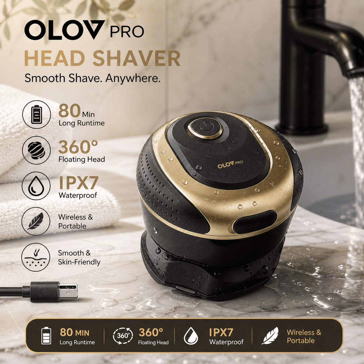 Olov Reusable Razor OLOV Black Champagne Gold Electric Head & Body Shaver, Cordless Wet Dry ...