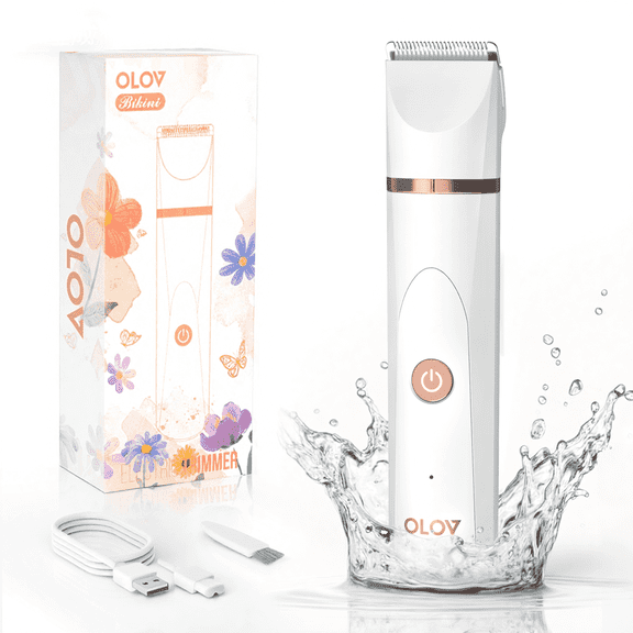 OLOV Electric Body Hair Trimmer Kit - Bikini, Groin & Underarm Grooming, Wet/Dry Shaver, USB Rechargeable, Waterproof Razor for Men & Women, White