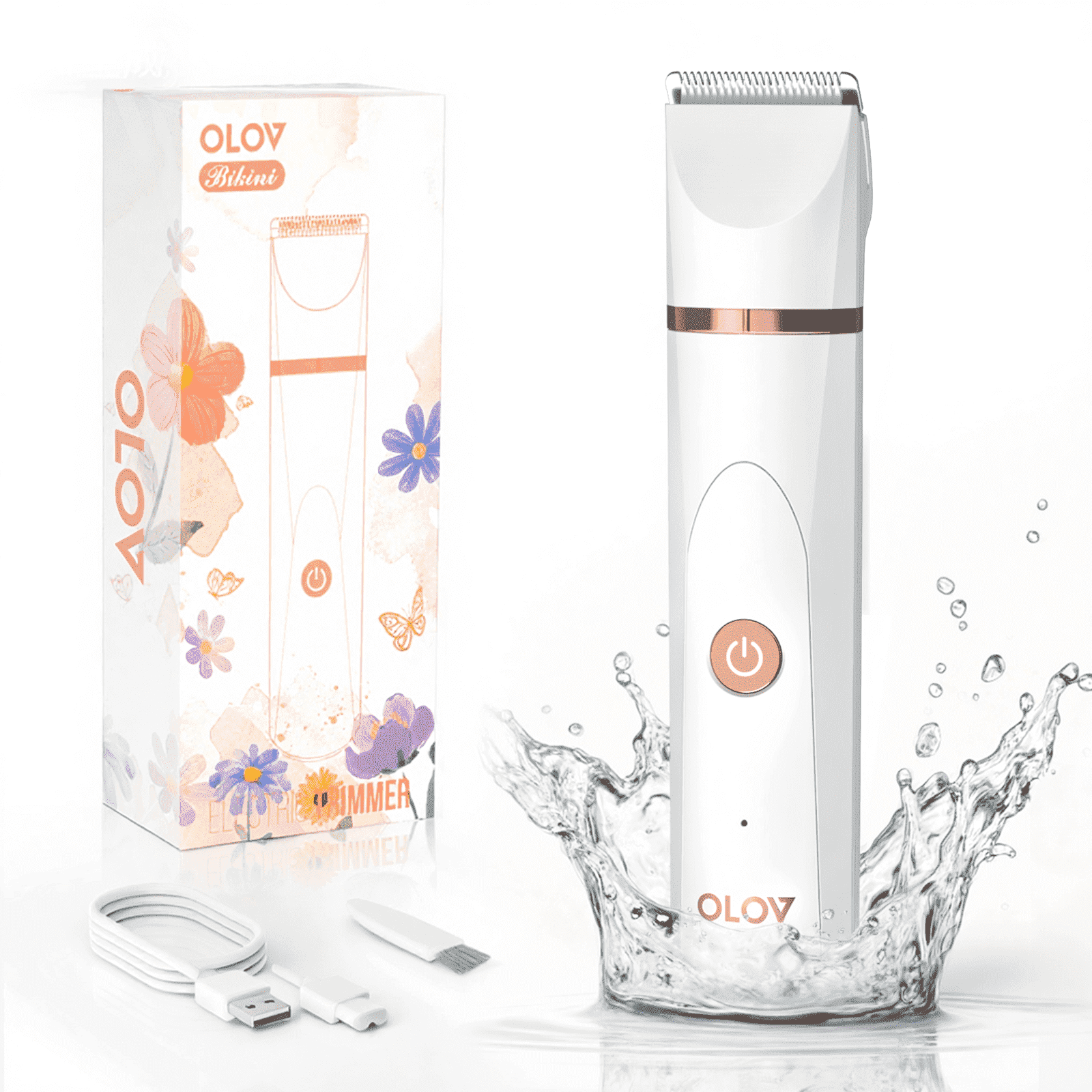 OLOV Body Hair Trimmer for Men and Women, Wet/Dry Waterproof Shaver, Usb Rechargeable, White