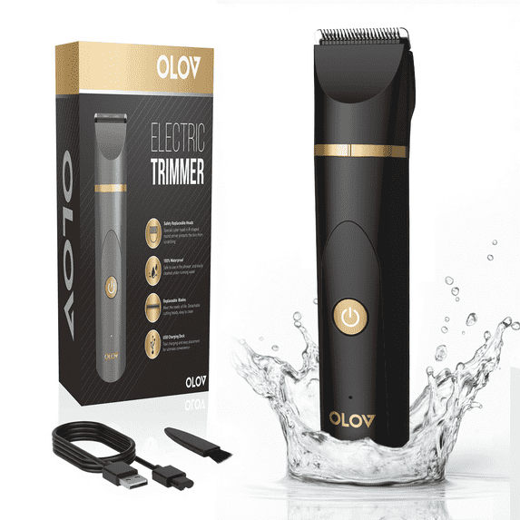 OLOV Electric Body Hair Trimmer Kit - Groin, Bikini & Underarm Grooming, Wet/Dry Shaver, USB Rechargeable, Waterproof Razor for Men & Women, Black