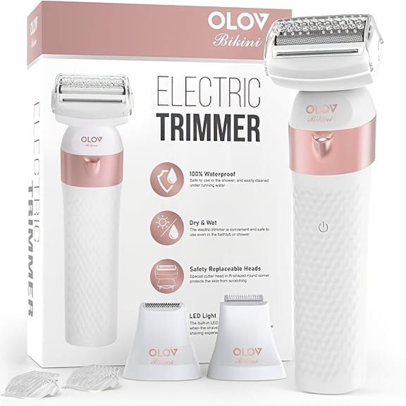 OLOV Electric Razor for Women, 3 in1 Rechargeable Cordless Bikini Trimmer,Shaver for Women, White Champagne Gold