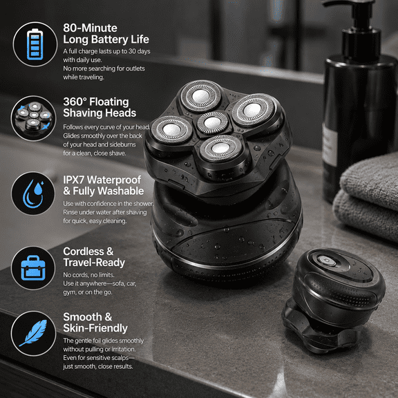 OLOV Men's Electric Head & Foil Shaver, Cordless Wet Dry Razor, USB-C Fast Charge Long Lasting Battery, Smooth Shaving for Face Neck Sideburns and Bald Head, Portable Travel Grooming Gift for Dad