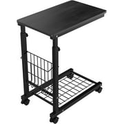 OLOV Modern Adjustable Height Metal and Mdf Wooden Board End Table, Black