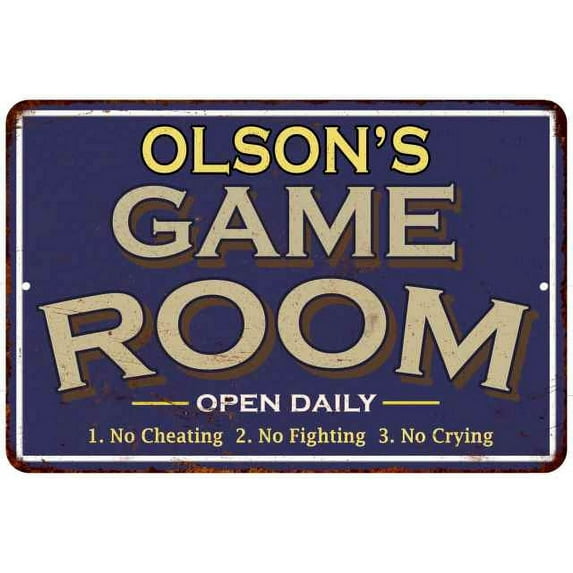 OLSON'S Blue Game Room Gift Sign Metal Wall Decor 12x18 112180002333