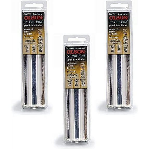 Olson Saw Pin End Scroll Saw Blade FR49501 - 5 In Blade Length - Three Pack