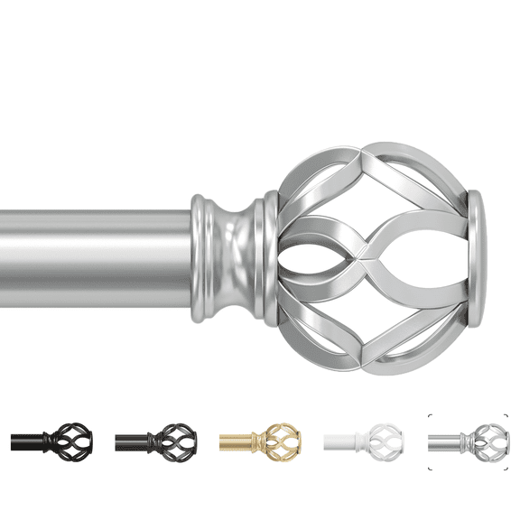 OLV 1" Silver Twist Cage Adjustable Single Curtain Rod Set for Windows,36-120"